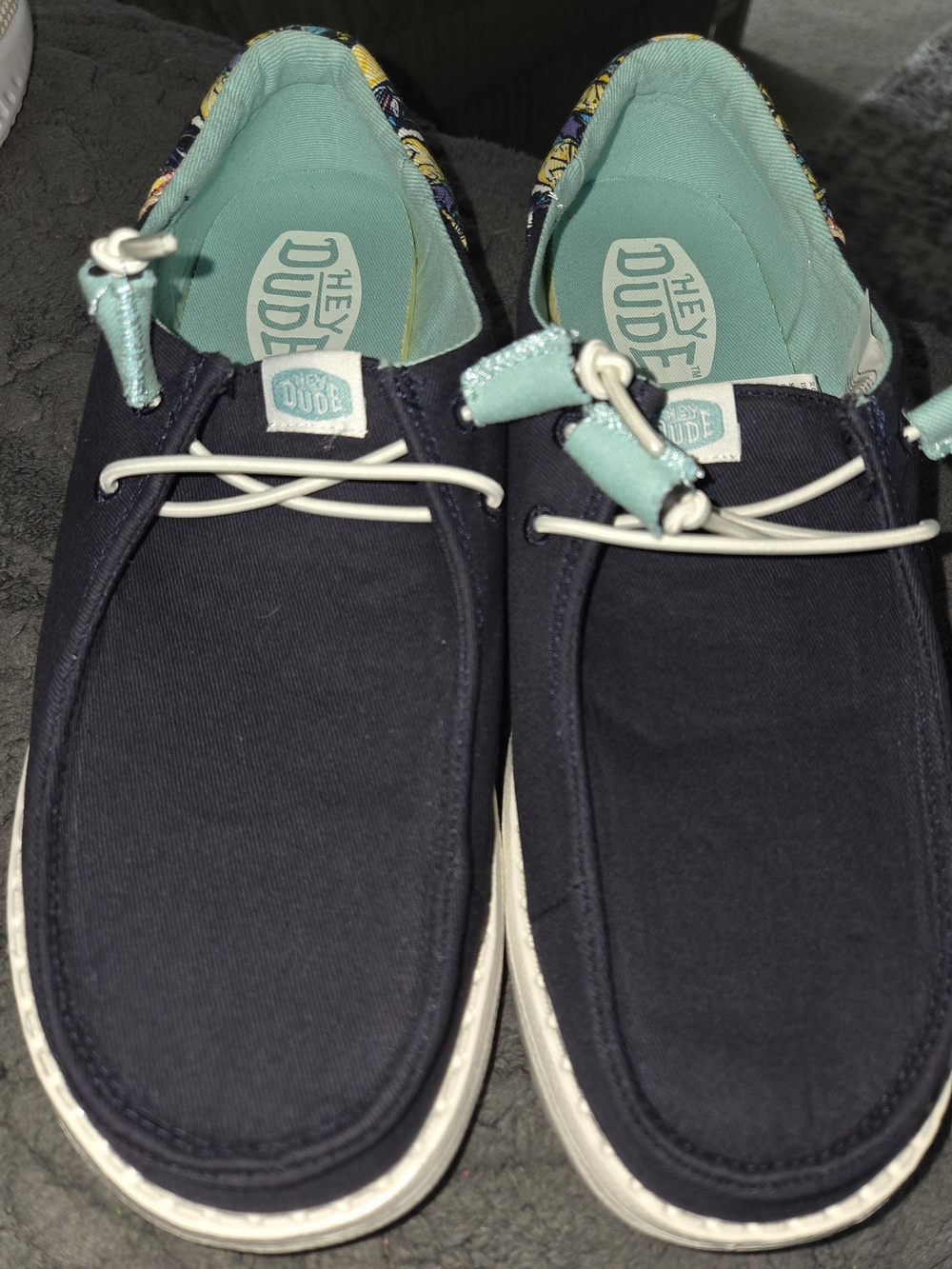 Hey Dude Women's Navy Canvas Casual Shoes with Mint Accents & Lemon Print